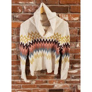 Loft chunky cable knit sweater with cowl neck and multicolored design. Size M